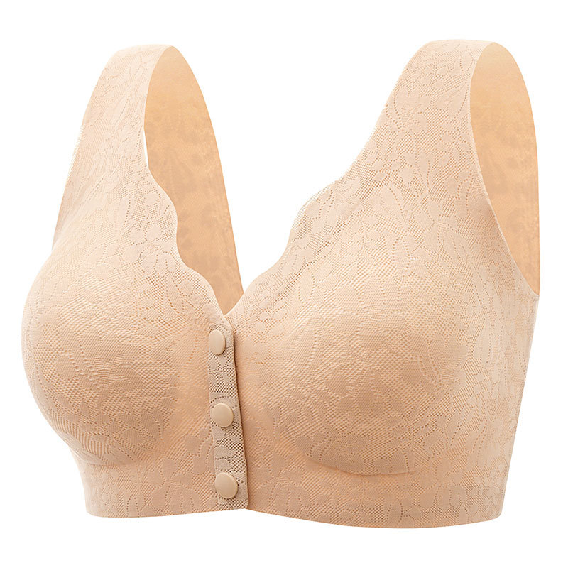 Lace jacquard front button plus size comfortable bra