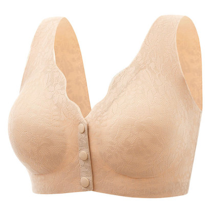 Lace jacquard front button plus size comfortable bra