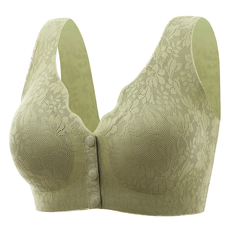 Lace jacquard front button plus size comfortable bra