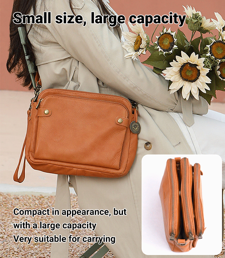 Three Layer Leather Crossbody Shoulde