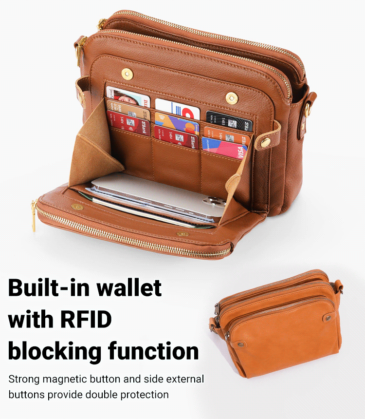 Three Layer Leather Crossbody Shoulde