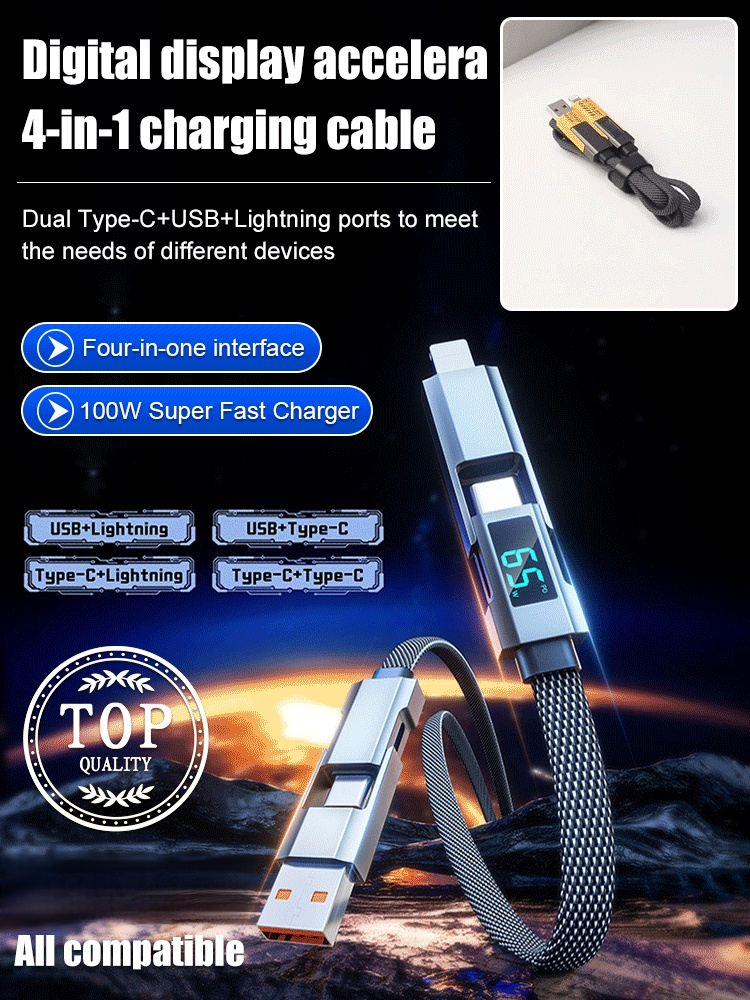 Smart Digital Display Four-in-One Charging Cable