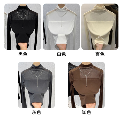 蕾絲網紗打底衫女