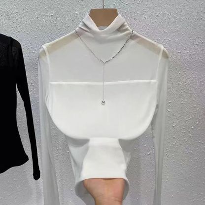蕾絲網紗打底衫女