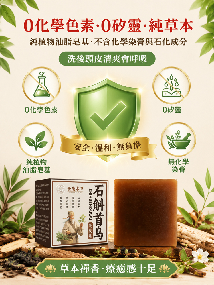 【洗出豐盈烏發】本草石斛首烏養髮皂