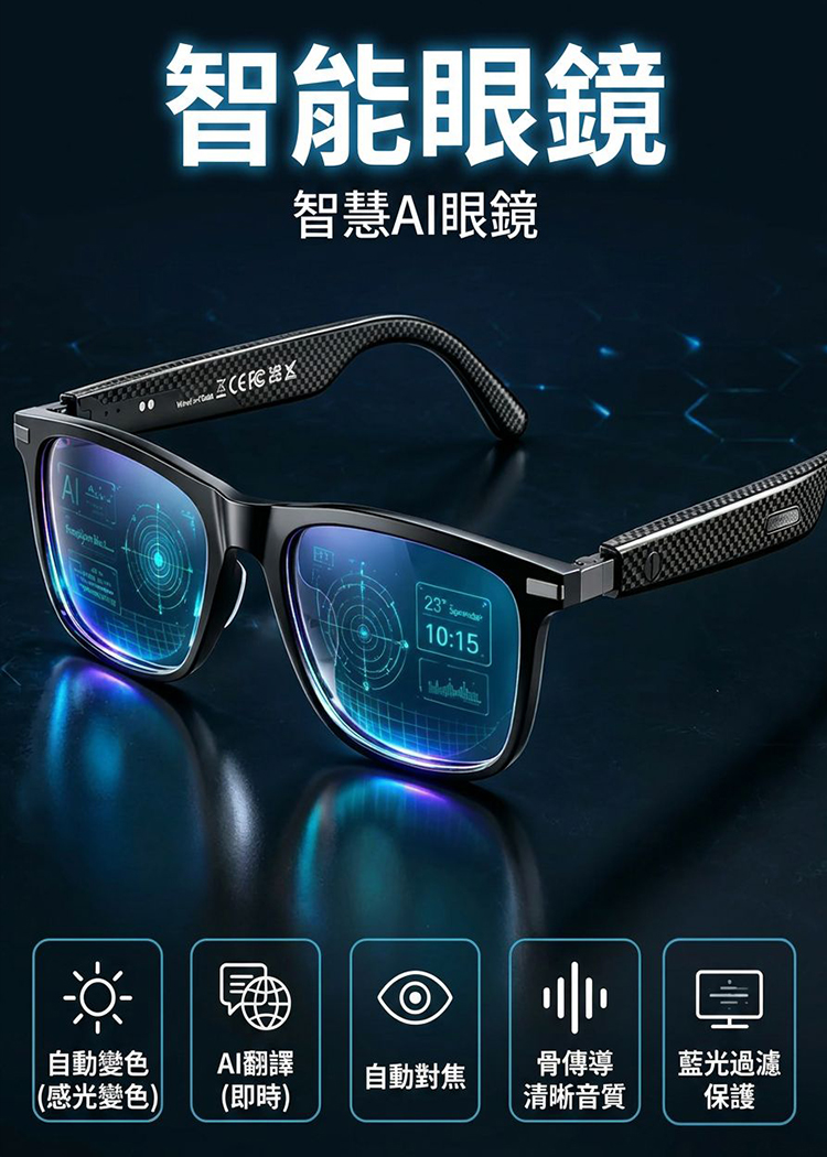智慧變焦變色即時AI翻譯眼鏡