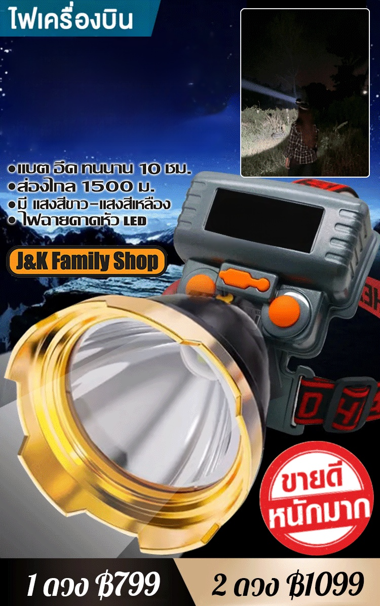 【ขายดีในประเทศไทย】ไฟฉายคาดหัวแรงสูง