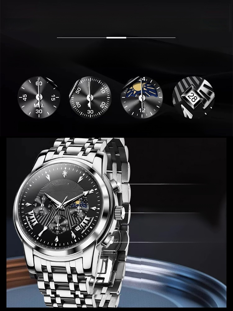 [นาฬิกาจักรกลกันน้ำอัตโนมัติเต็มรูปแบบ] นาฬิกาผู้ชายธุรกิจควอตซ์