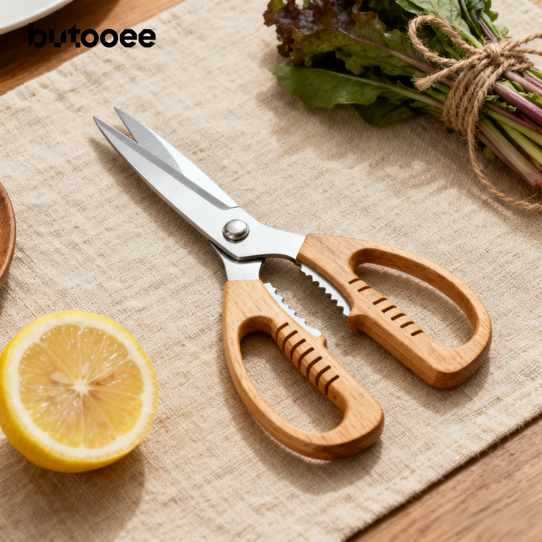 กรรไกรด้ามสีไม้ธรรมชาติ