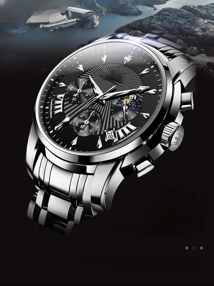 [นาฬิกาจักรกลกันน้ำอัตโนมัติเต็มรูปแบบ] นาฬิกาผู้ชายธุรกิจควอตซ์