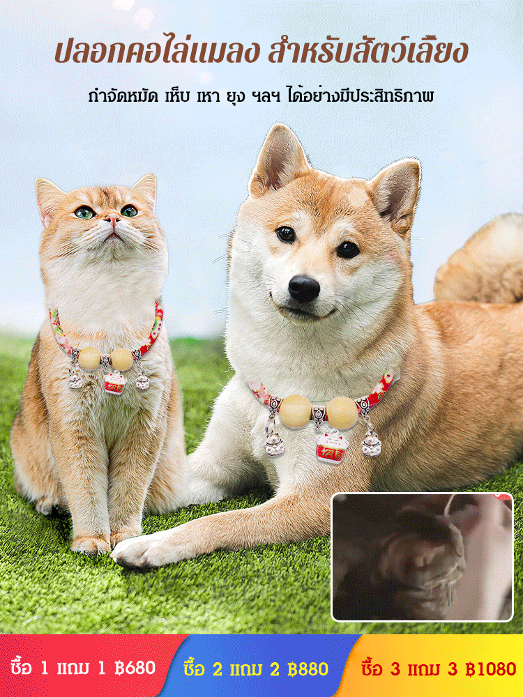 (อนุภาคขนาดเล็ก+ไม้การบูร) ปลอกคอไล่แมลง สำหรับสัตว์เลี้ยง