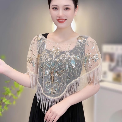 ผ้าคลุมไหล่ปักเลื่อมพร้อมพู่