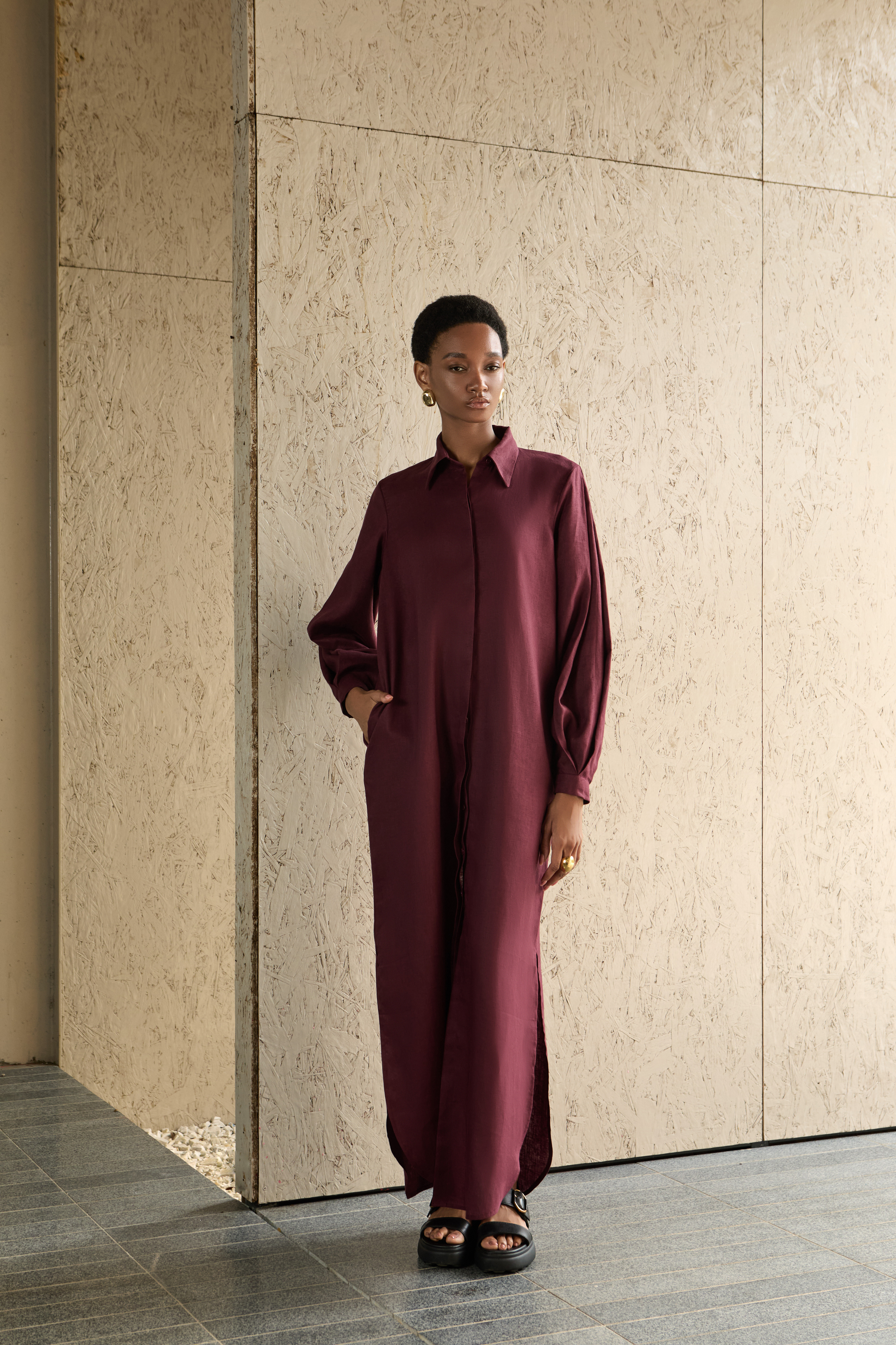 Cara Shirt Dress - Burgundy