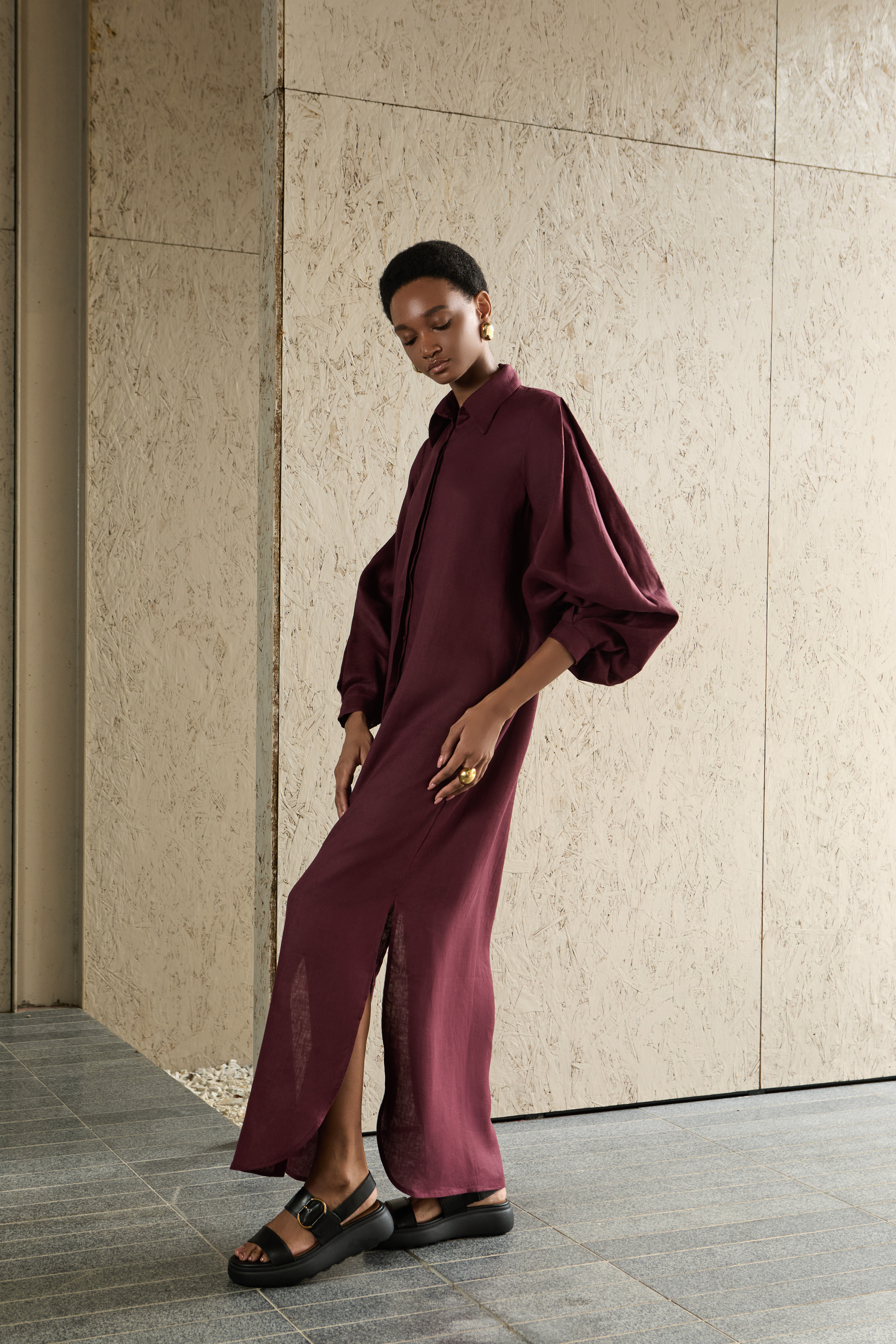 Cara Shirt Dress - Burgundy