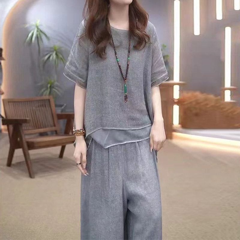 패션 면 린넨 언밸런스 세트