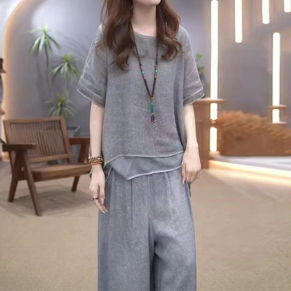 패션 면 린넨 언밸런스 세트