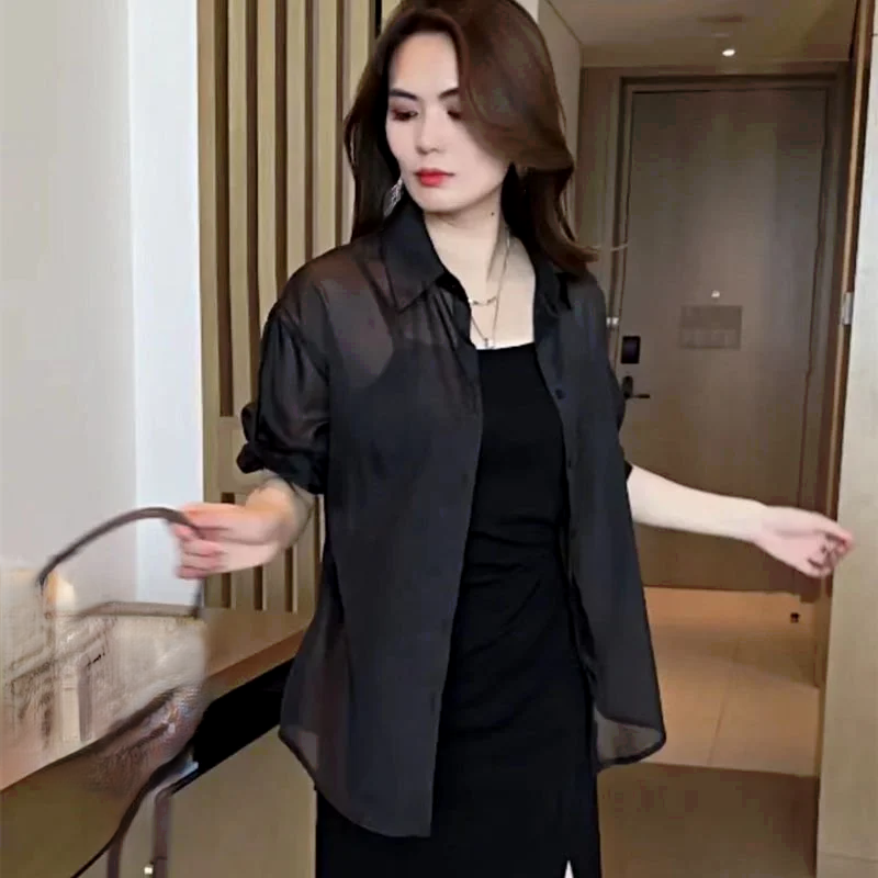 디자이너 여름 자외선 차단 심풀 블라우스