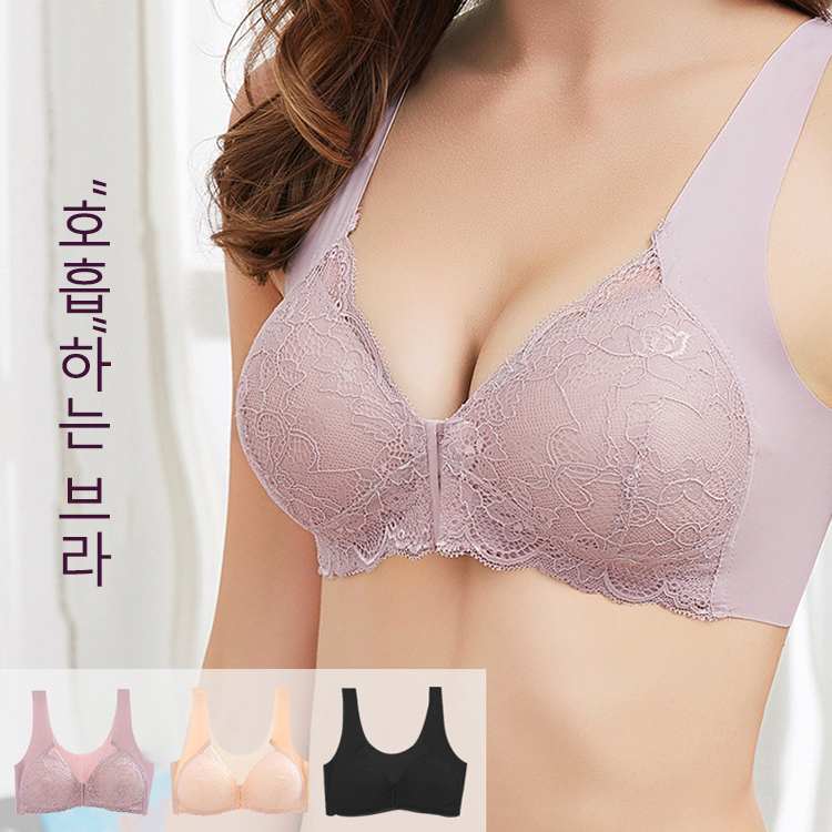 여성 레이스 노라인 프론트 브라