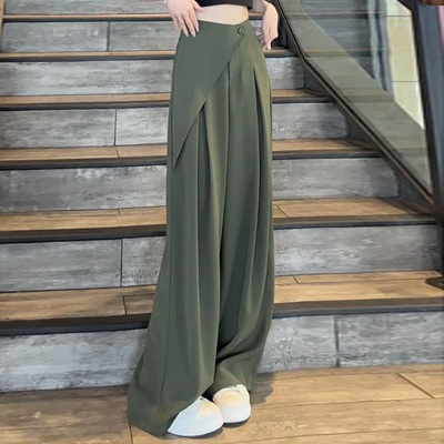 不規則ドレープ性ハイウエストワイドパンツ