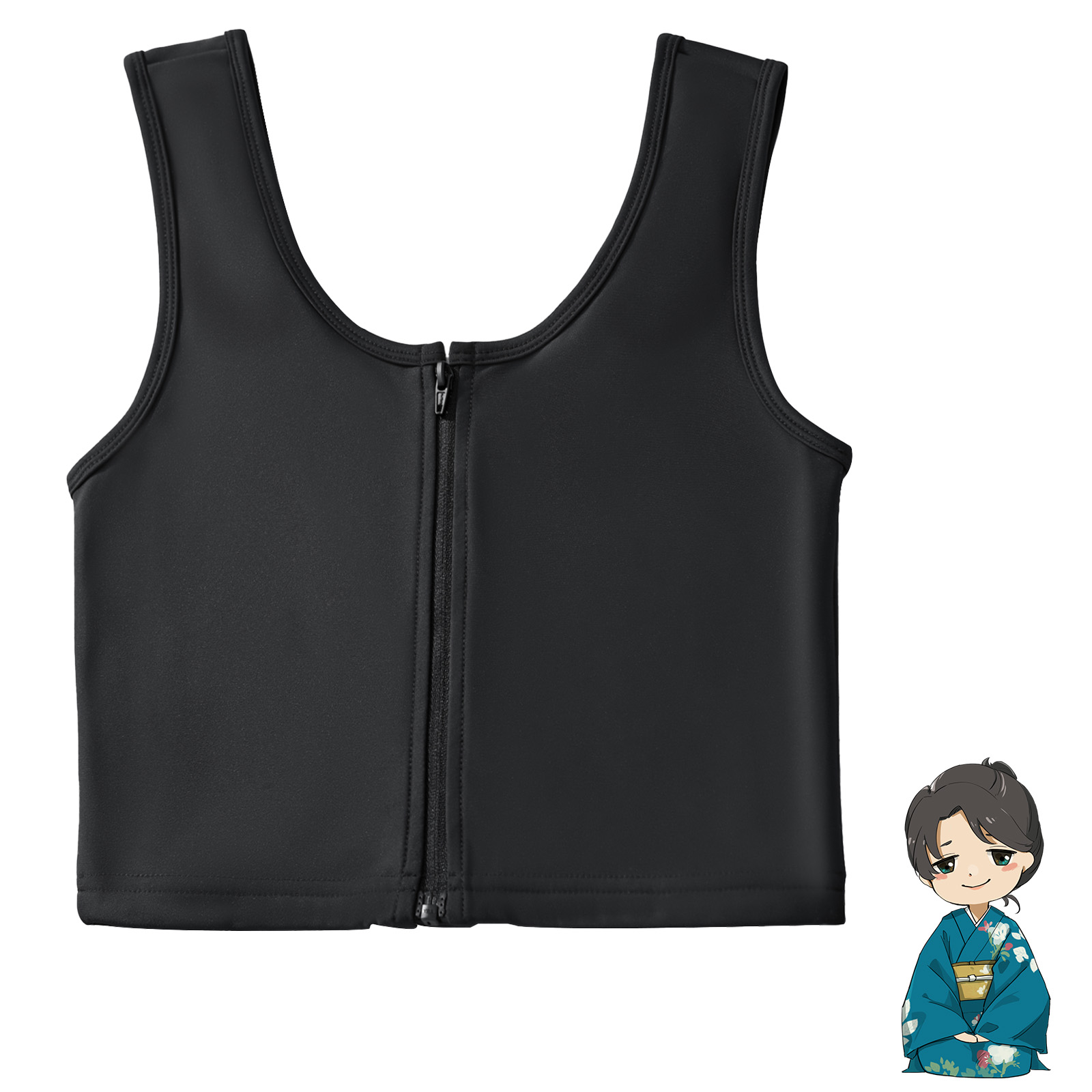 Wonababi和装ナベシャツ 秋冬の厚み素材（黒、ファスナー付き）