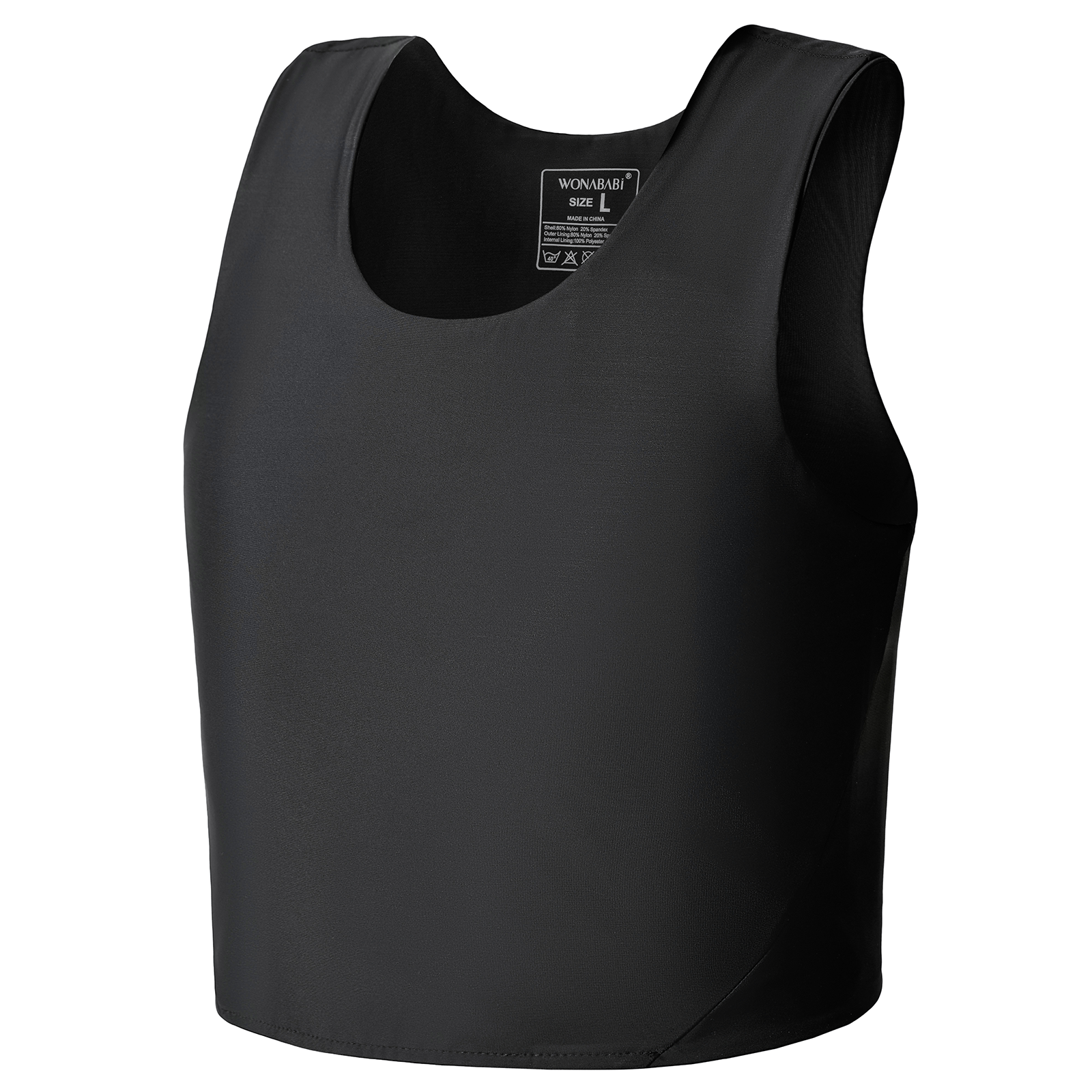 Wonababi水泳用 ナベシャツ 男装 胸つぶし 水着（黒、ファスナー無し）