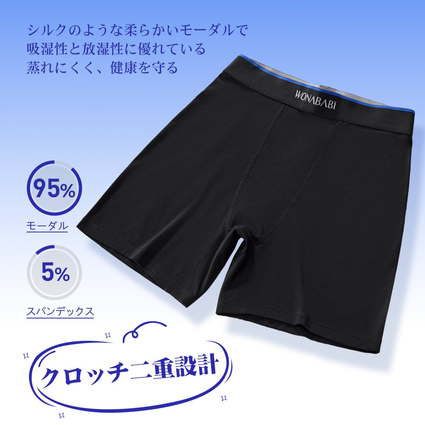 Wonababiボクサーパンツ ボーイレングス ショーツ モーダル素材（2枚セット）