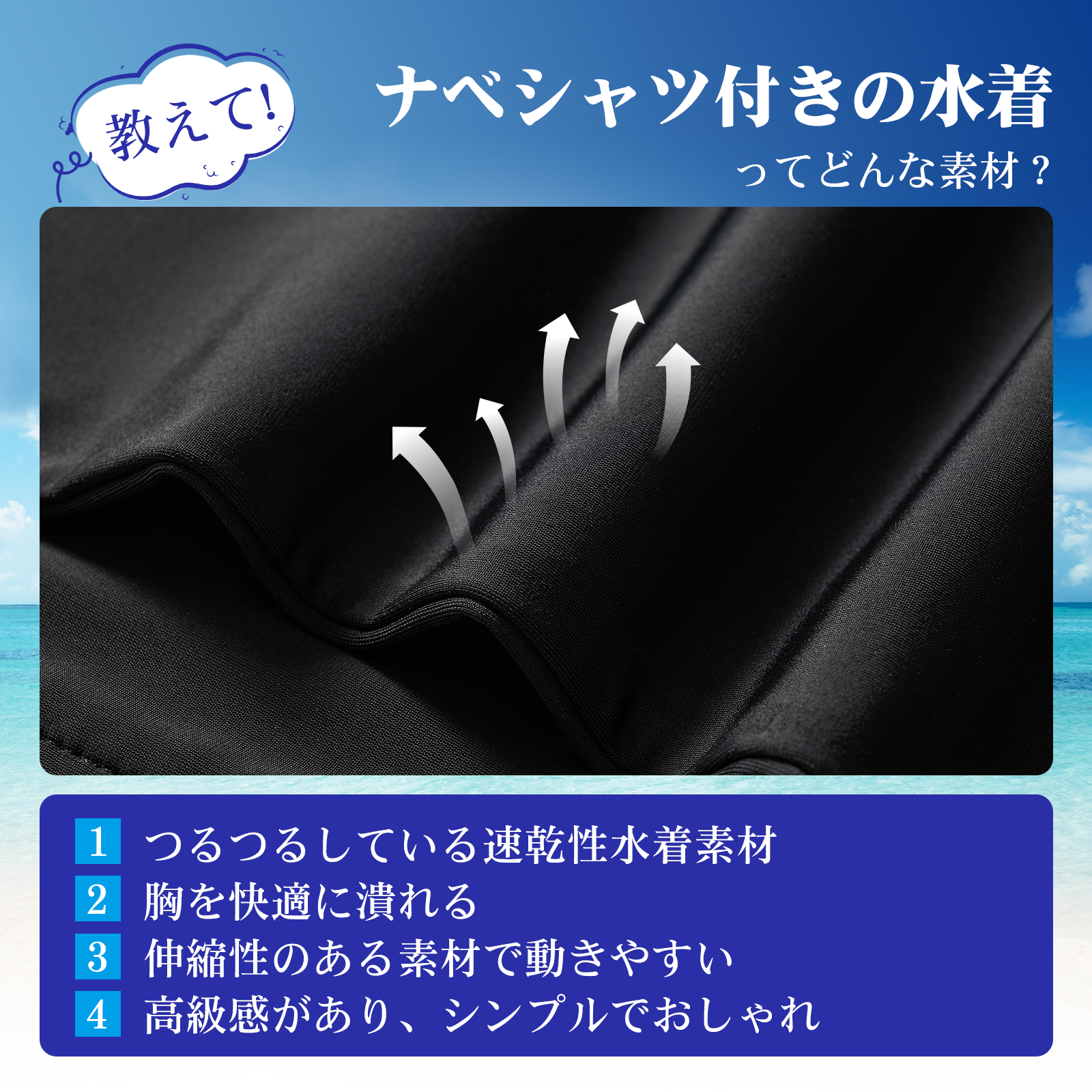 Wonababi水泳用 ナベシャツ 男装 胸つぶし 水着（黒、ファスナー無し）