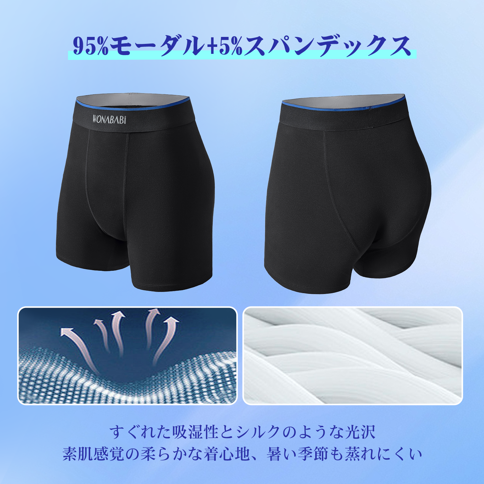 Wonababiボクサーパンツ ボーイレングス ショーツ モーダル素材（2枚セット）