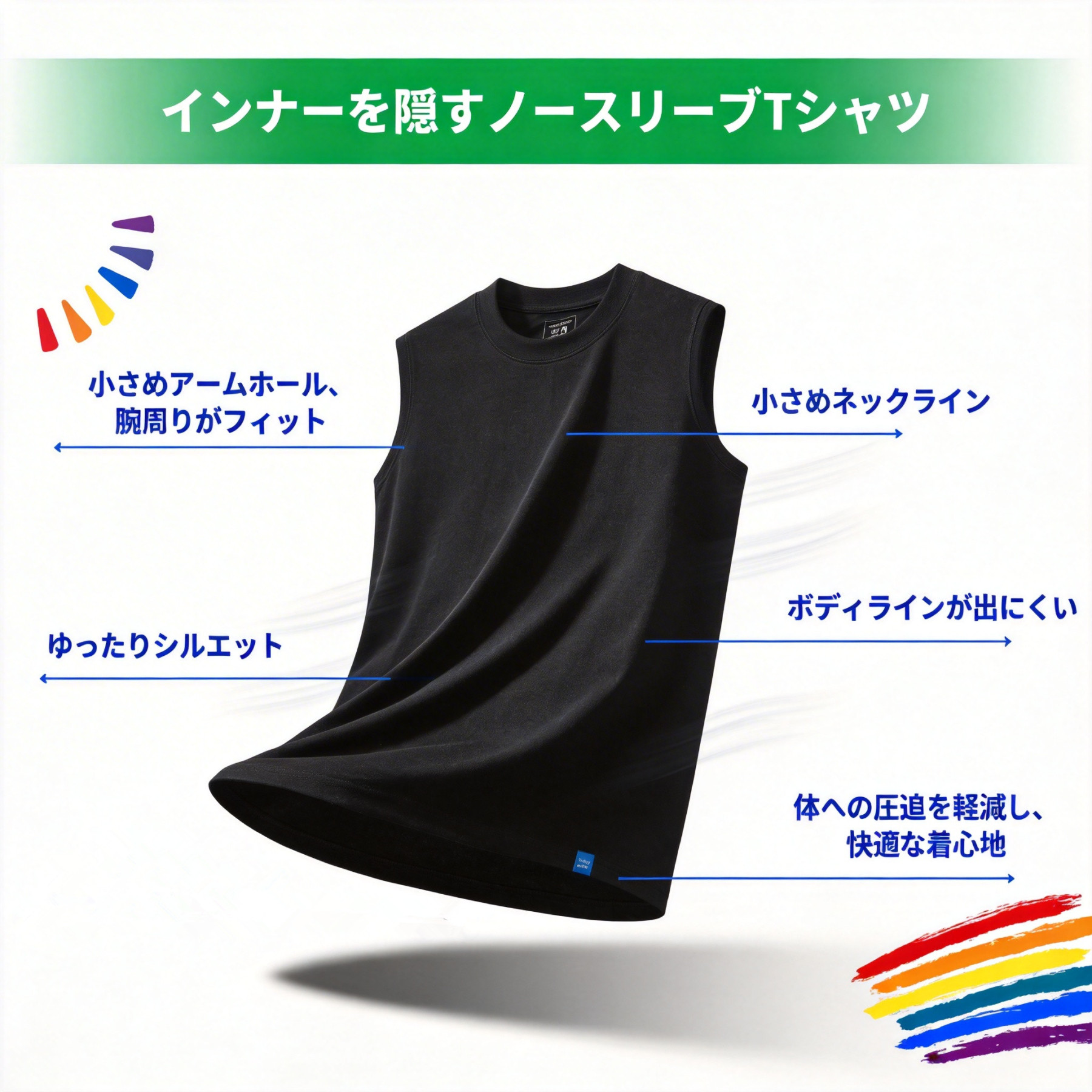 インナーが見えない Tシャツ 小さめネックライン＆アームホール 厚手コットン 蒸れにくい