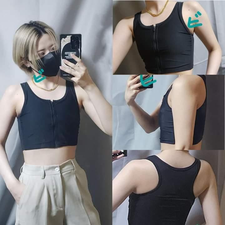 Wonababiナベシャツ 胸をフラットします（黒、ファスナー付き）