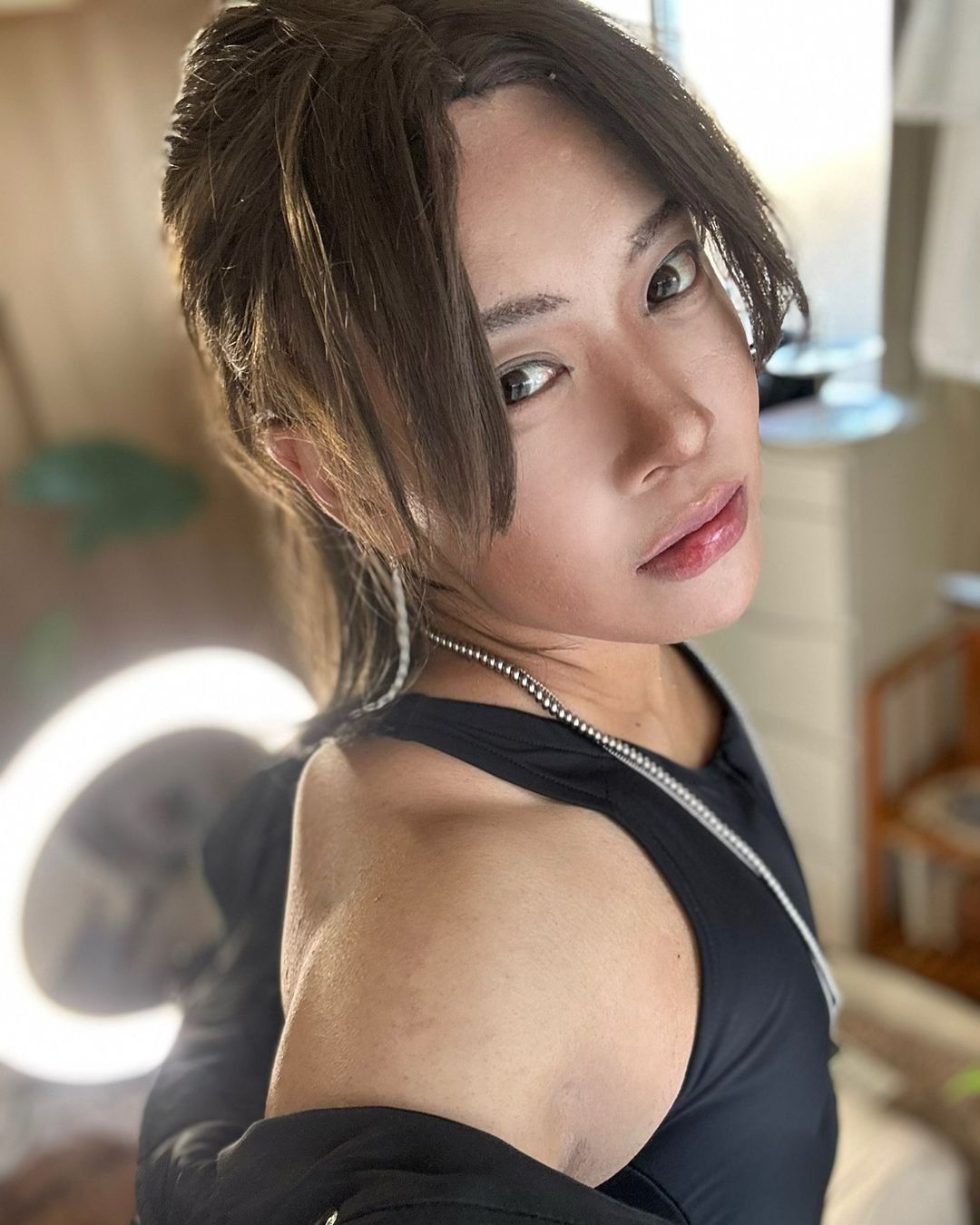 Wonababiナベシャツ 胸をフラットします（黒、ファスナー付き）