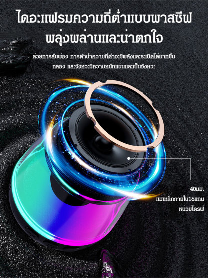 ลำโพงบลูทูธแบบแม่เหล็กมีแสงไฟRBGสีสัน