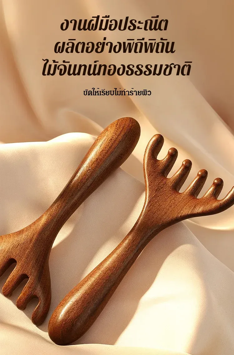 หวีนวดเส้นเมริเดียน 6 ซี่ ไม้จันทน์