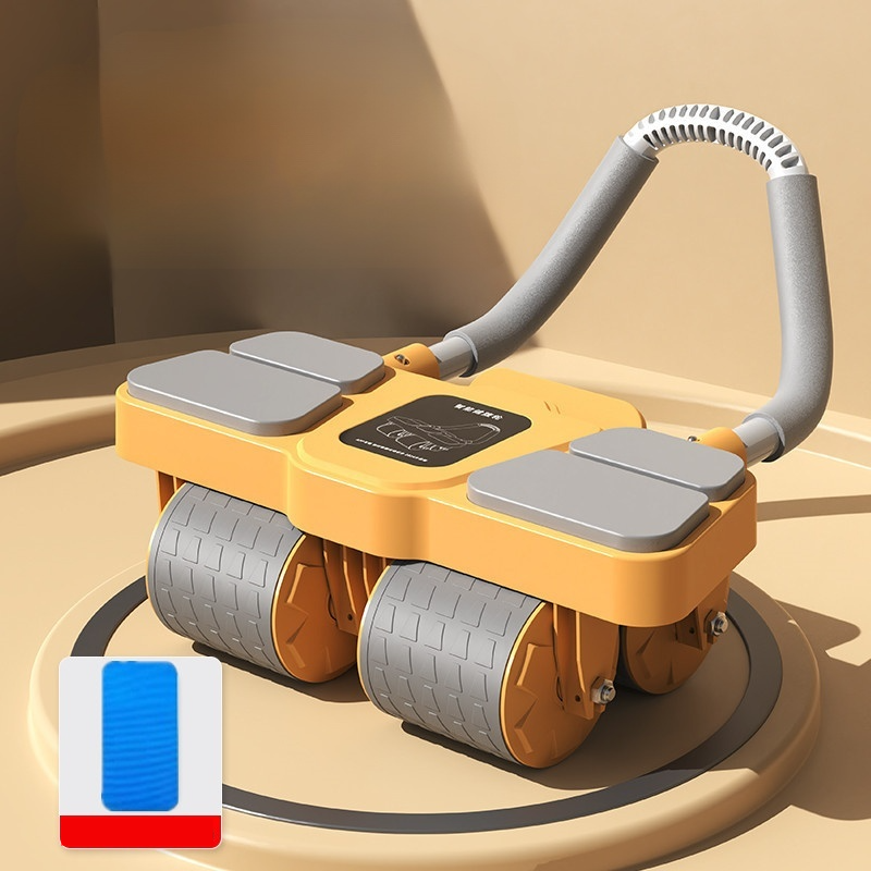 ลูกกลิ้งบริหารหน้าท้อง 4 ล้อแบบเด้งกลับอัตโนมัติ+เสื่อโยคะ