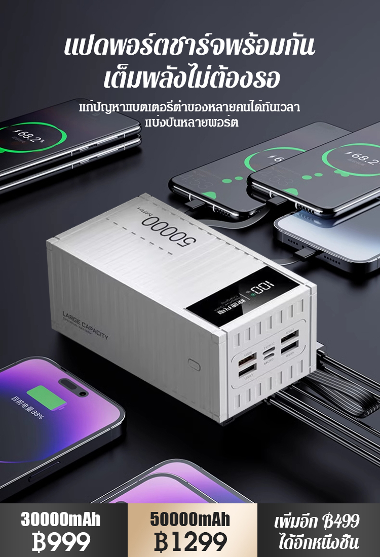 【50000 mAh เล่นได้อย่างสบายใจ】 พาวเวอร์แบงค์ชาร์จเร็ว 66W รูปตู้คอนเทนเนอร์