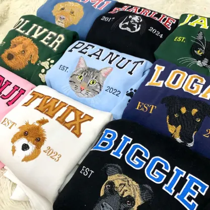 🔥Hot Sale🔥漫画風ペットの肖像画が入ったカスタム刺繍スウェットシャツ