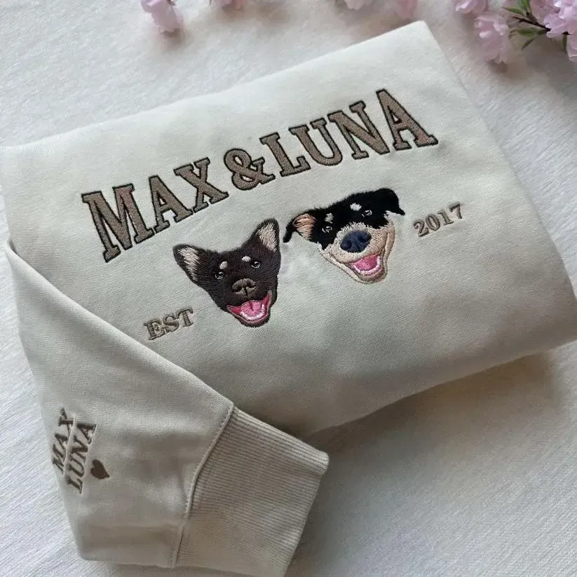 🔥Hot Sale🔥漫画風ペットの肖像画が入ったカスタム刺繍スウェットシャツ