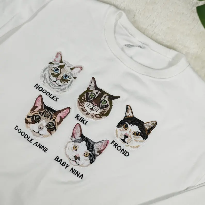 🐶🐱カスタム刺繍のペット T シャツ、パーカー、スウェットシャツの刺繍をカスタマイズ