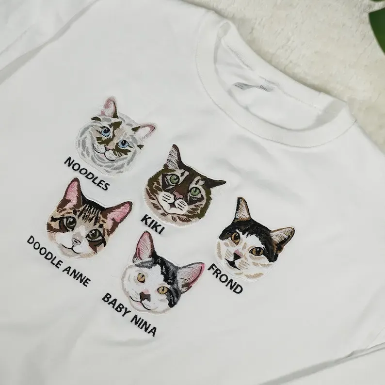 🐶🐱カスタム刺繍のペット T シャツ、パーカー、スウェットシャツの刺繍をカスタマイズ