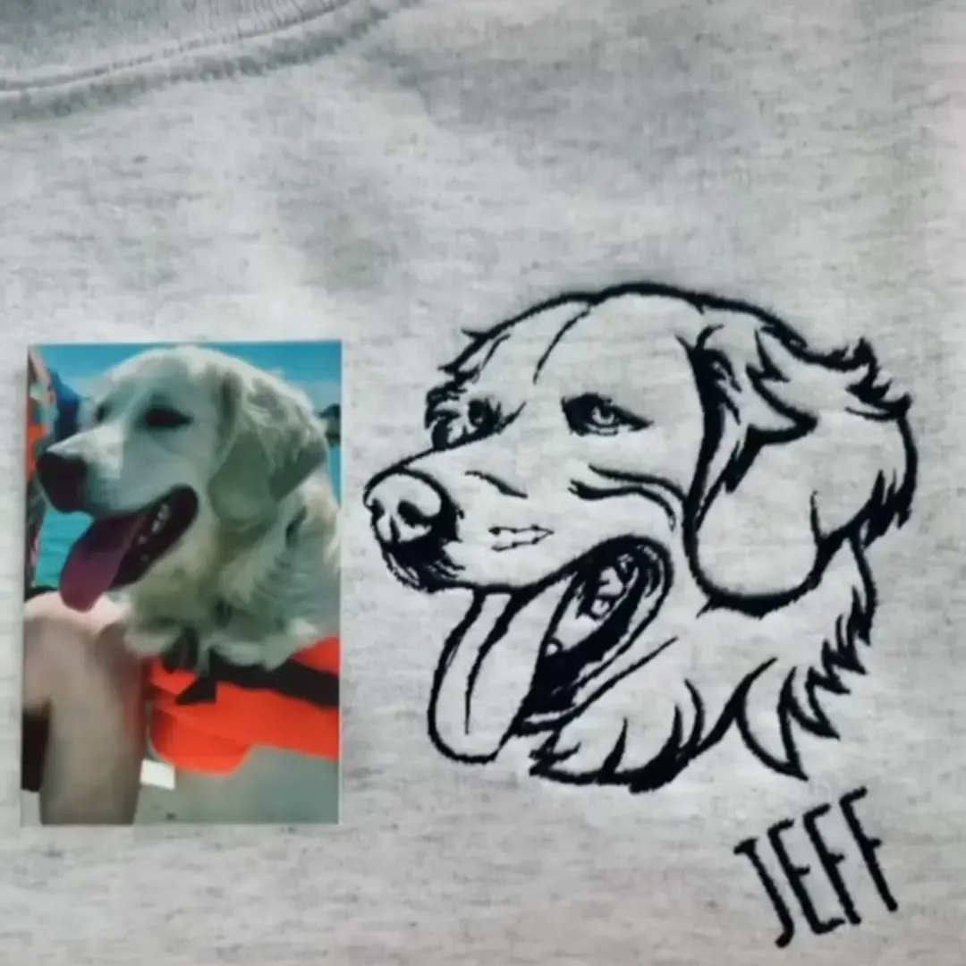 ペットの顔刺繍スウェット、Tシャツ、パーカー