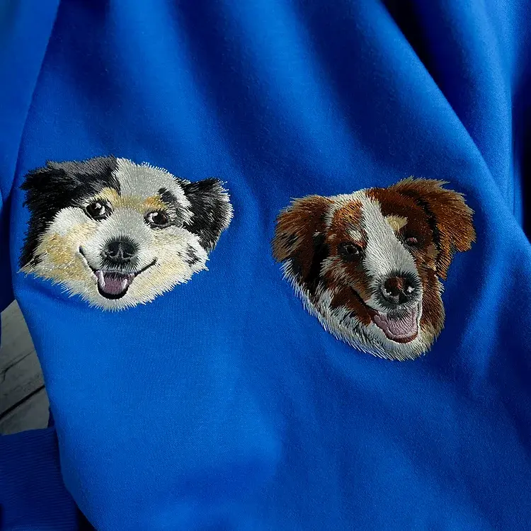ペットの肖像画 写実風ペットの肖像画が入ったカスタム刺繍スウェットシャツ