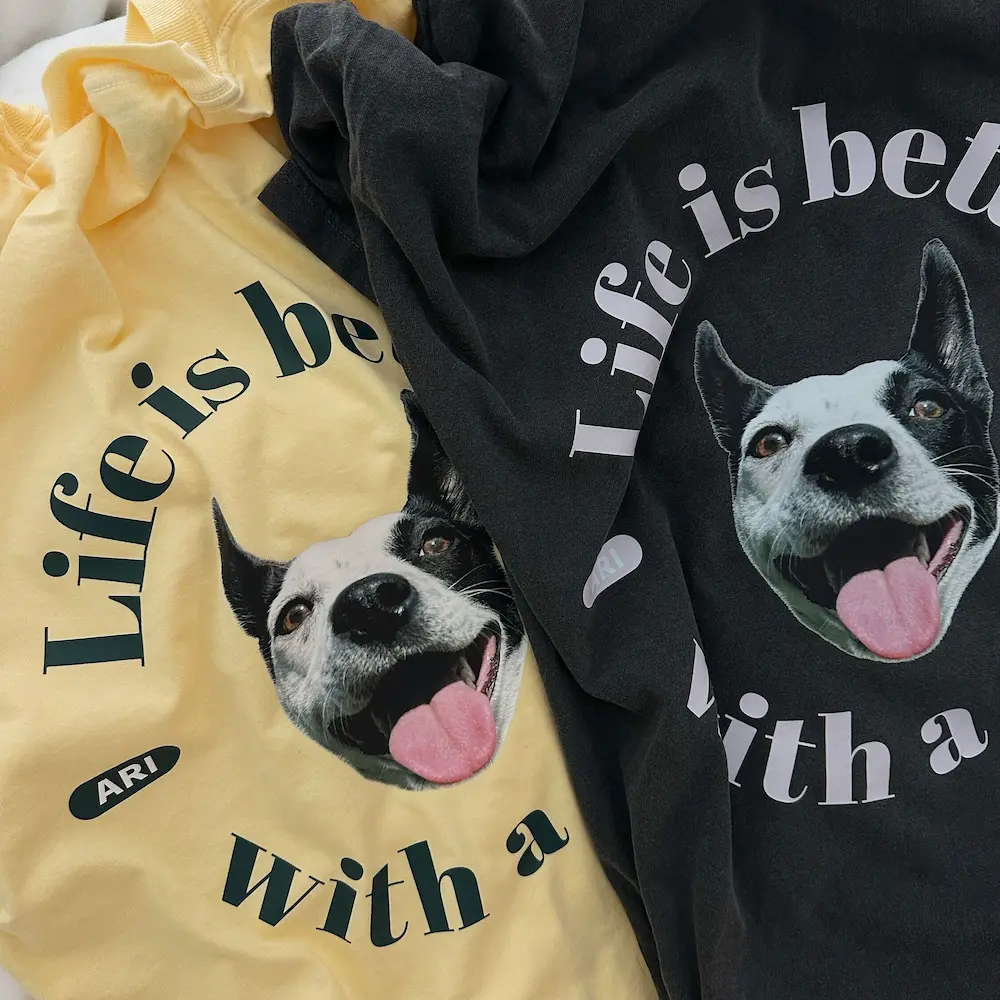 カスタムペット写真ヴィンテージロゴスタイルのTシャツ、スウェットシャツ、パーカー