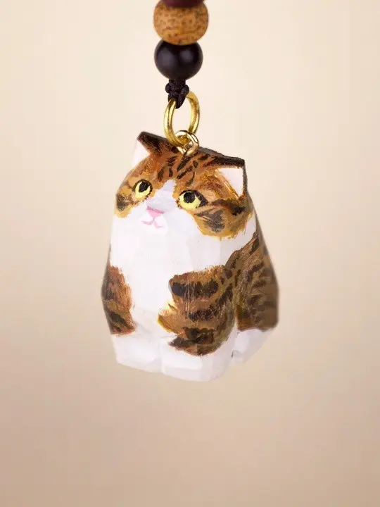 カスタム猫木彫りのストラップ-色だけカスタム