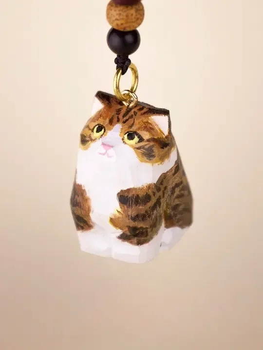 カスタム猫木彫りのストラップ-色だけカスタム