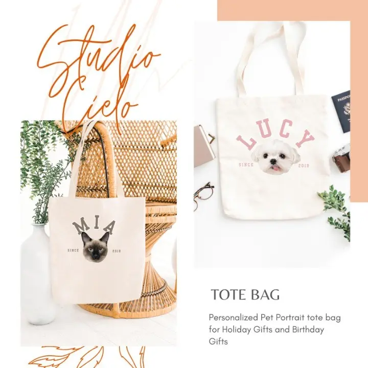 ペットの写真と名前を入れてペット トートバッグをカスタマイズ、パーソナライズされたペット トートバッグ