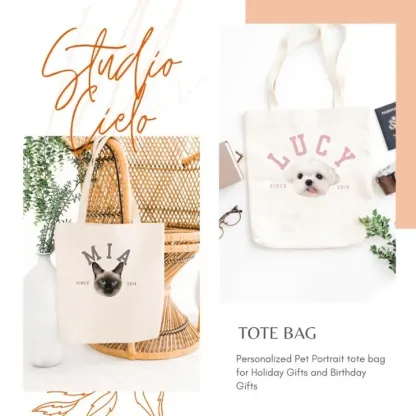ペットの写真と名前を入れてペット トートバッグをカスタマイズ、パーソナライズされたペット トートバッグ