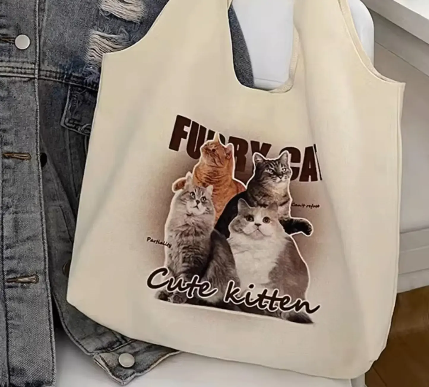 春のピクニック用 愛犬・愛猫写真カスタムトートバッグ