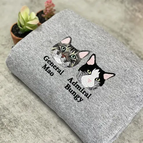 🐶🐱カスタム刺繍のペット T シャツ、パーカー、スウェットシャツの刺繍をカスタマイズ