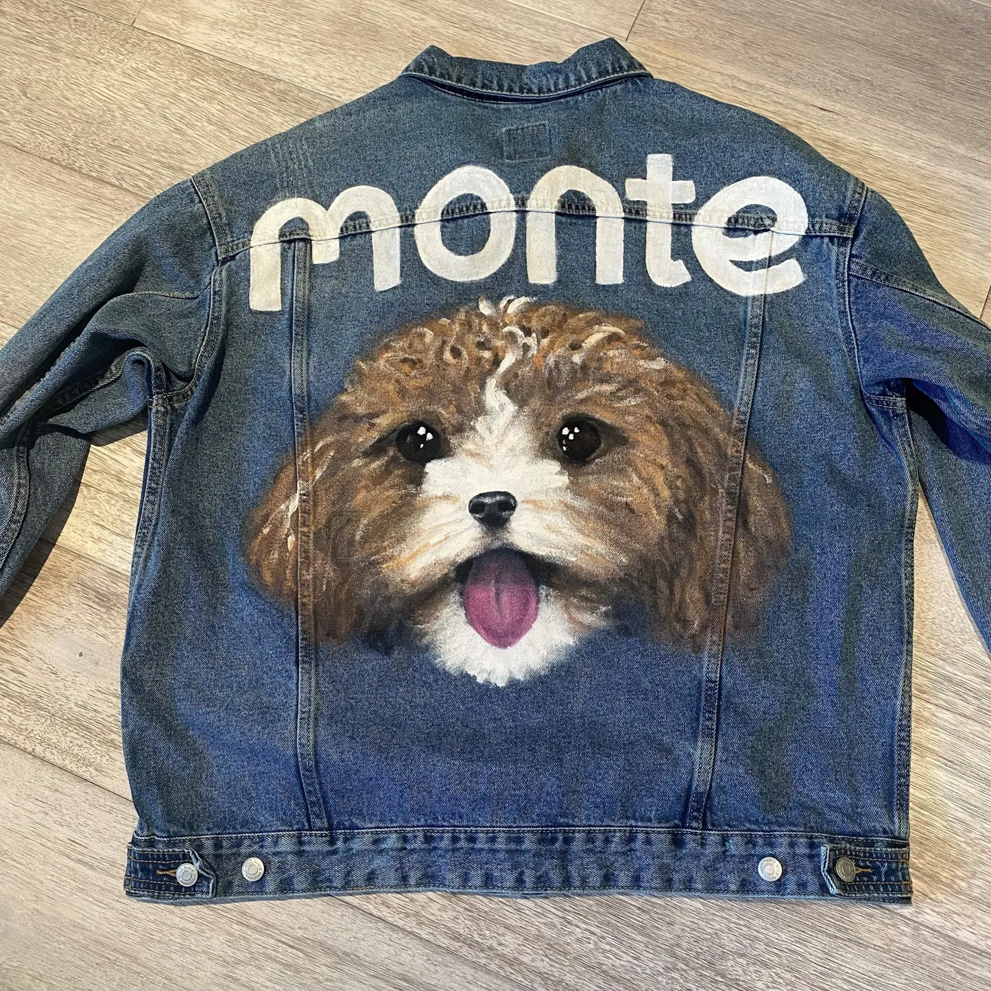 カスタムペットの肖像画手描き印刷転写デニムジャケット-フルサイズの肖像画