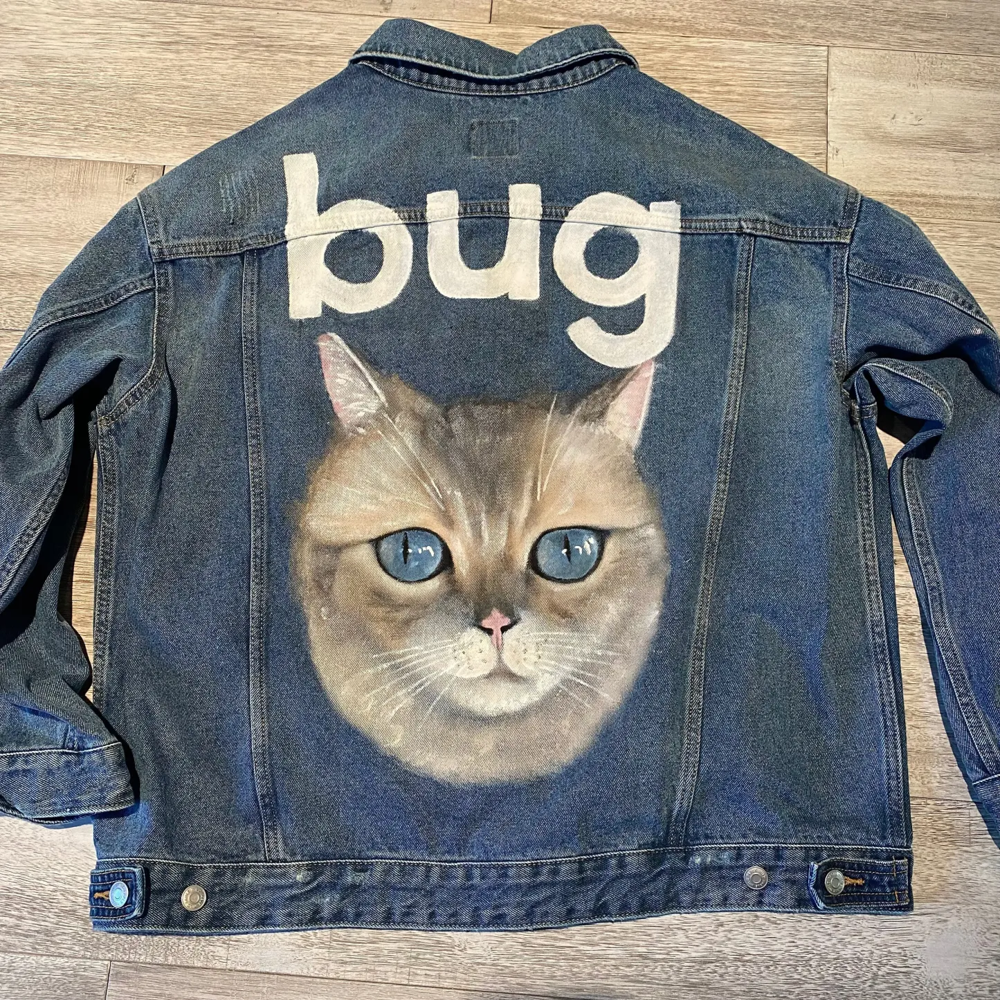 カスタムペットの肖像画手描き印刷転写デニムジャケット-フルサイズの肖像画